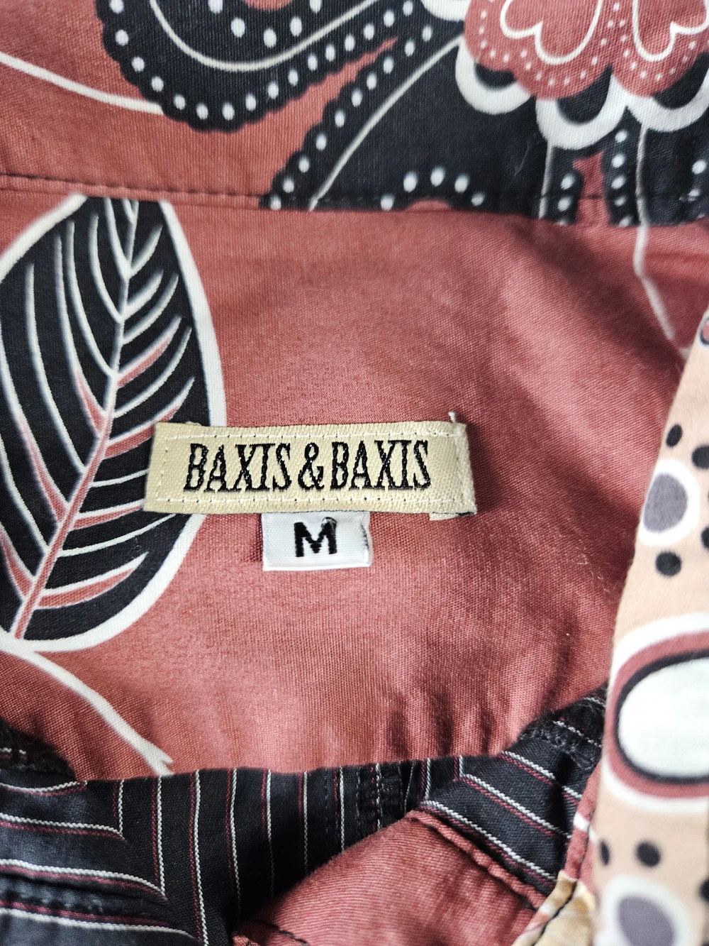 Baxis & Baxis Black Pinstripe Ruffle Blouse with Rose Floral Panels